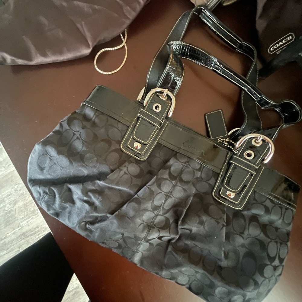 Coach Black Signature Shoulder Bag with Silver Hardware